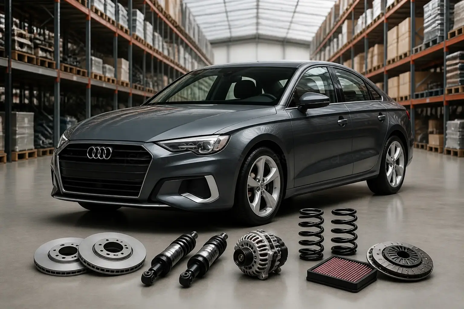 Audi parts on warehouse floor in Johannesburg