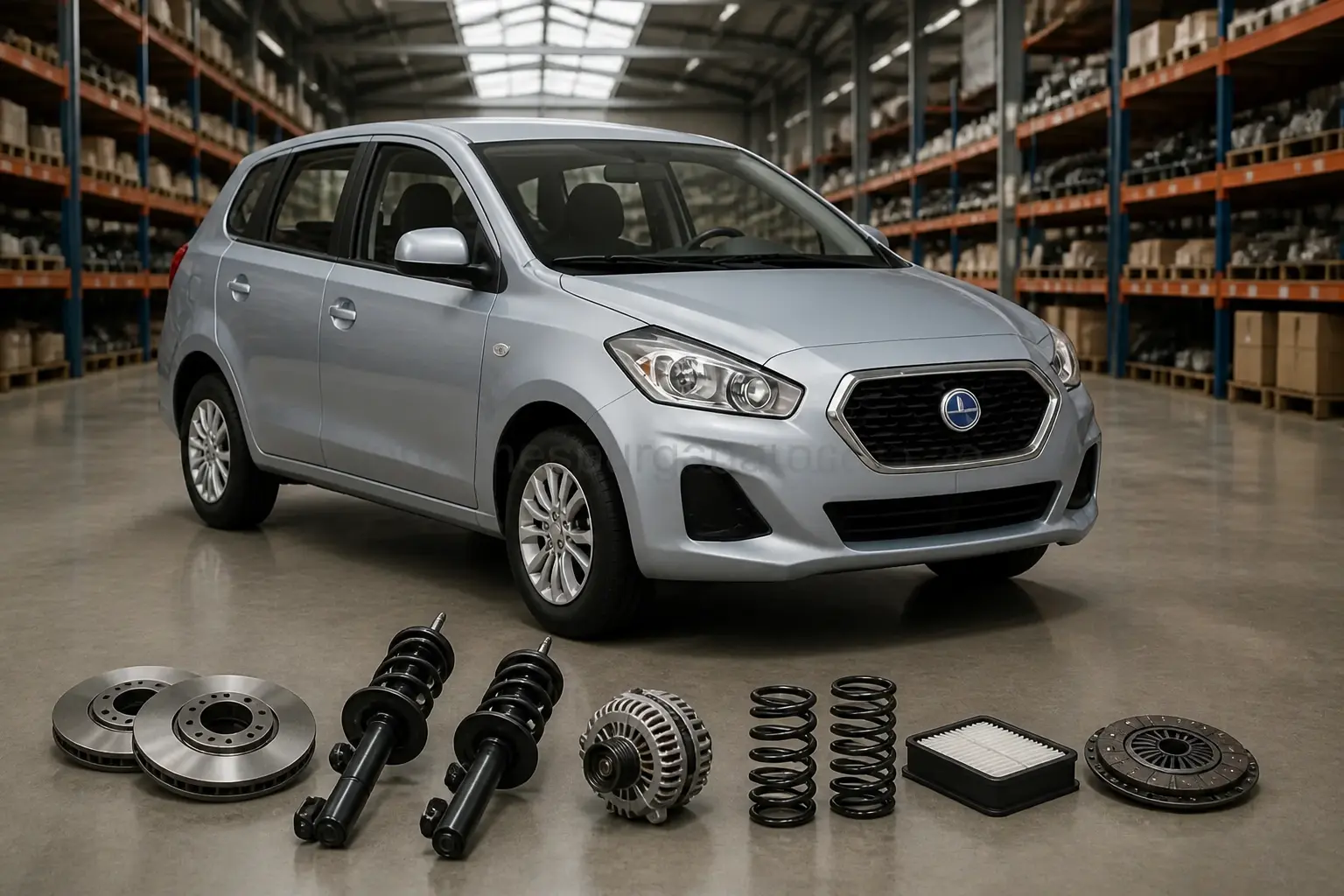 Datsun parts on warehouse floor in Johannesburg