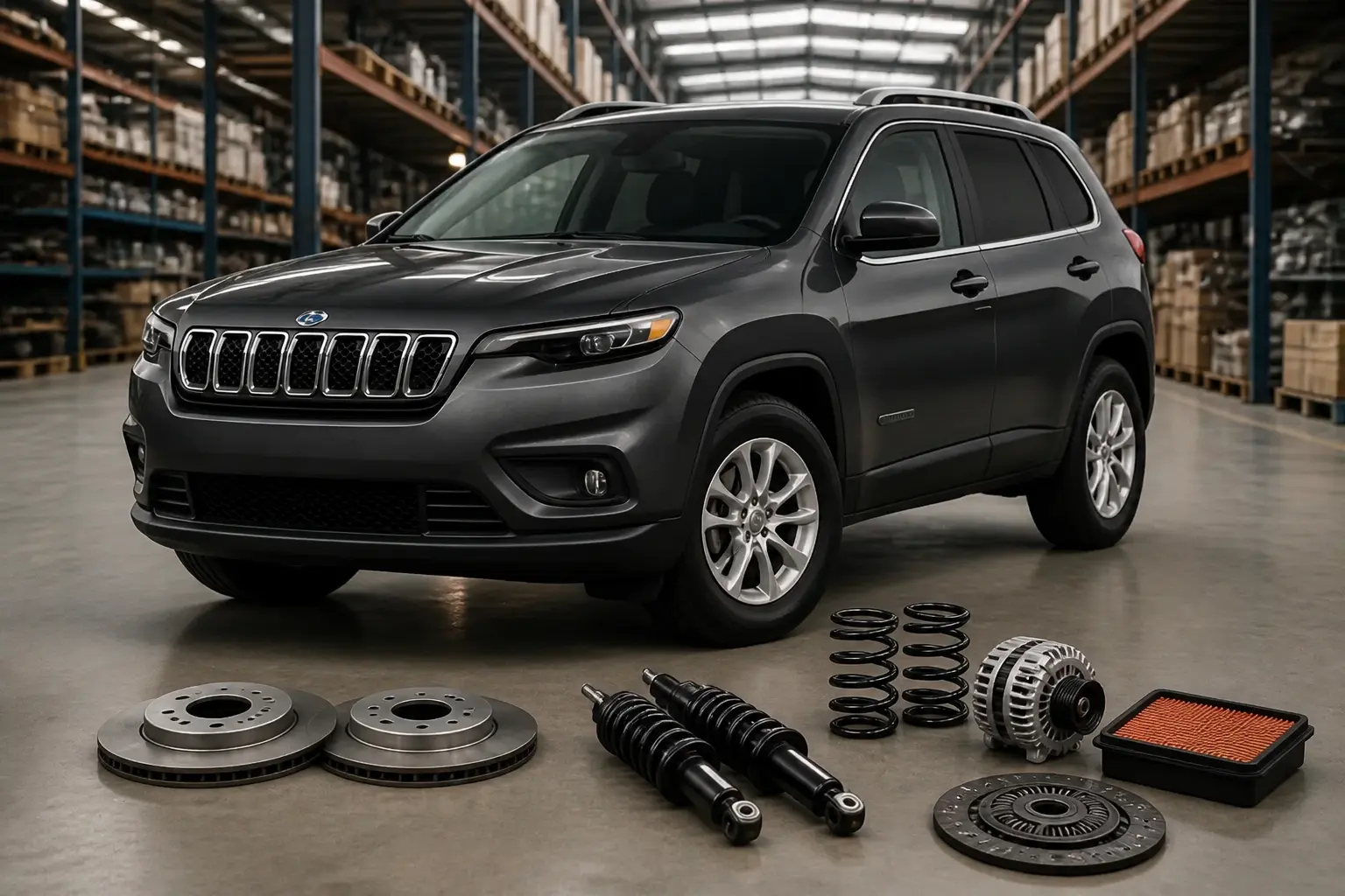 Jeep parts on warehouse floor in Johannesburg
