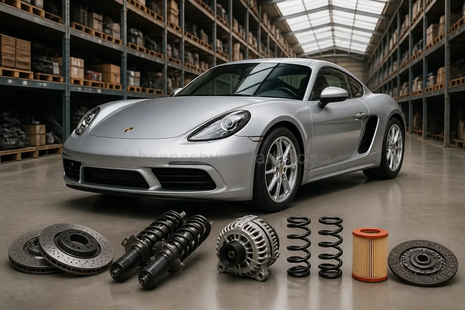 Porsche parts on warehouse floor in Johannesburg